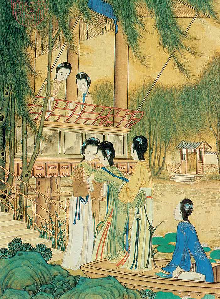 （清）焦秉贞《仕女图册（八开）——莲舟晚泊》.jpg