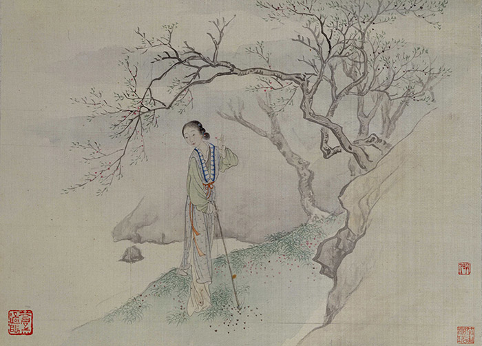 （清）费丹旭《十二金钗图册（十二开）——黛玉葬花》.jpg
