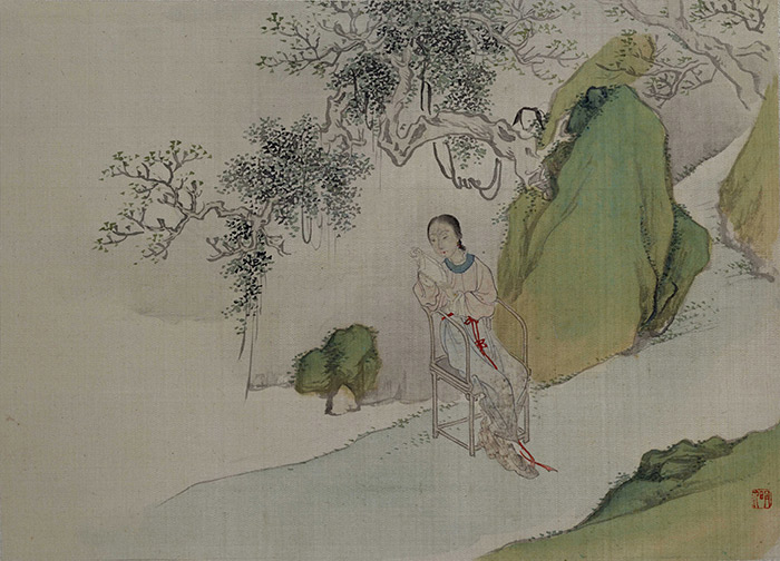 （清）费丹旭《十二金钗图册（十二开）——李纨读书》.jpg