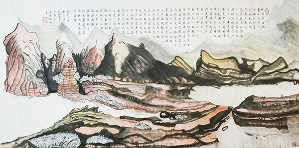 新墨趣西北山水画名称《赤壁万里娄兰行大漠深处有生命》138x69cm2019年.jpg