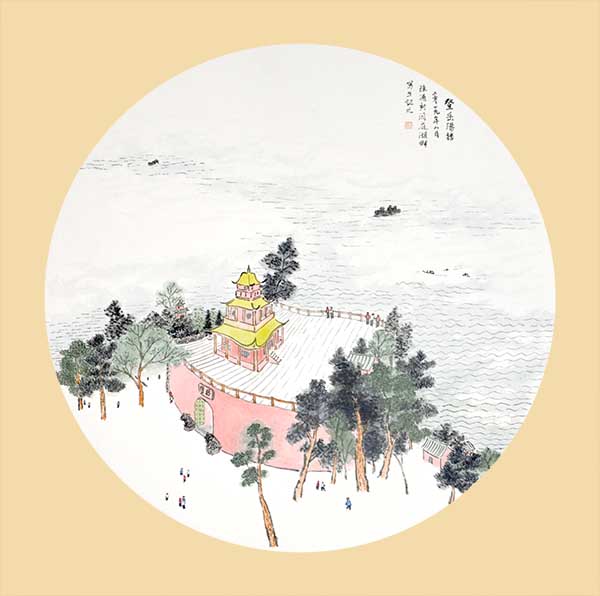 陈崇通 《登岳阳楼》规格50X50CM纸本设色2019年.jpg