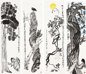 《西藏左旋柳 地养天书识者稀 梦中扬州个园 焦影临窗》四条屏规格：180cmx48cmx4.jpg