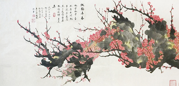 美术作品《傲梅弄春》138x69cm2021年.jpg