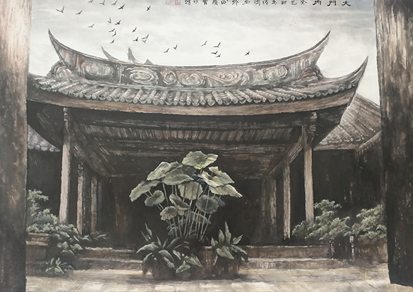 中国画《潮汕大门内》.jpg