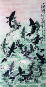 上二幅场为吴建堂创作的捻条画作品（97x190cm）上幅为十八奋游 图，下幅为《奋程图》.jpg