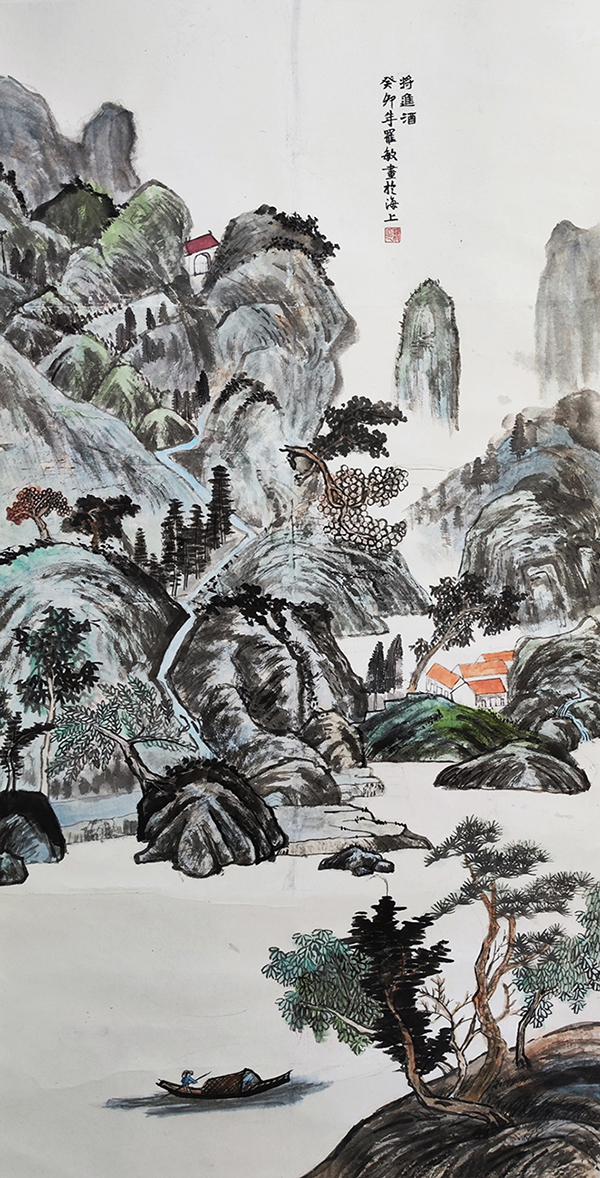 罗敏作品《将进酒》  规格：138×69cm.jpg