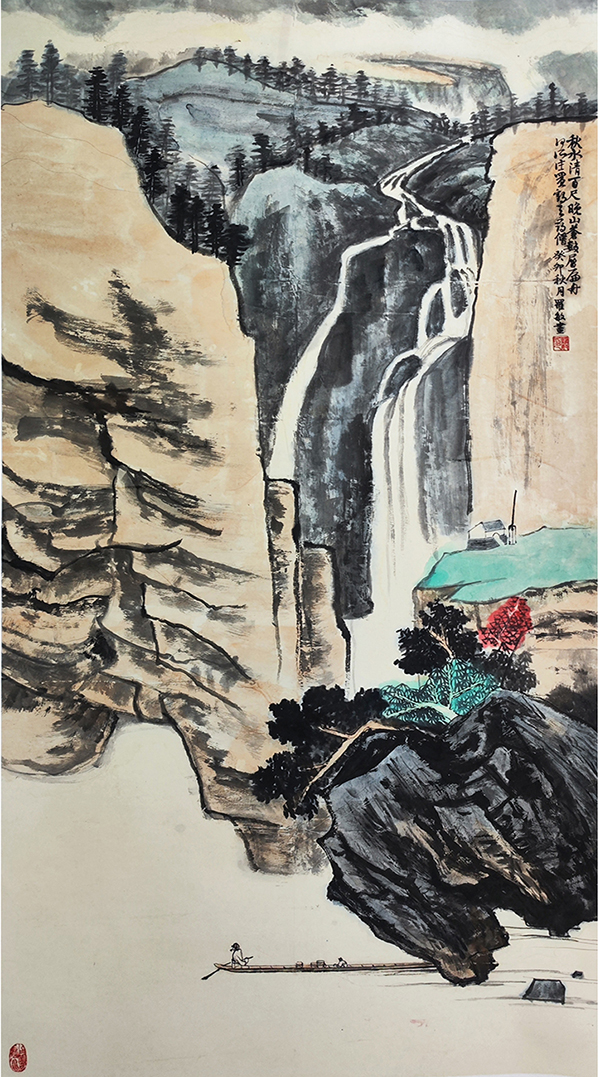 罗敏作品《秋水清百尺》--规格：138×69cm.jpg