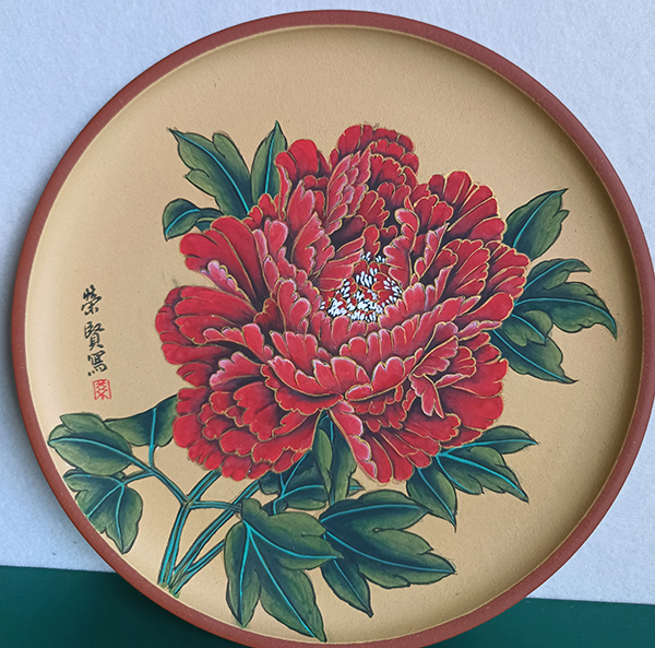 罗荣贤作品  紫砂挂盘《金线牡丹》.jpg