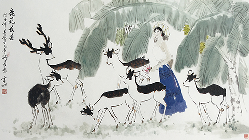 《鹿苑长春》  2008年  97cm×186cm.jpg
