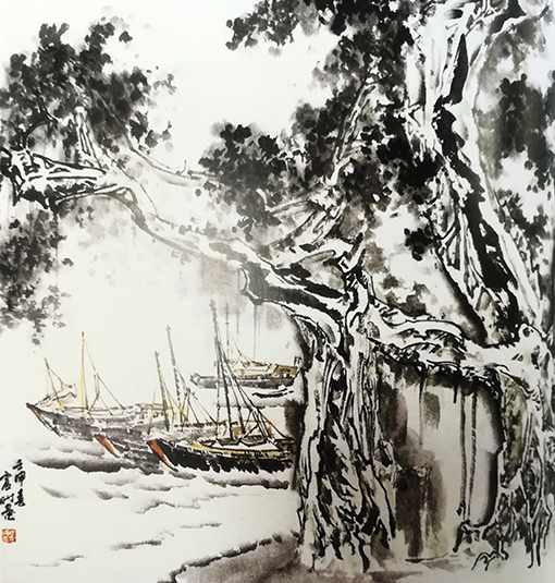 《闽都船坞》 1992年 69cmx69cm.jpg