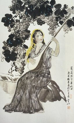 葡萄架下丰收曲  2000年  96cm×59cm.jpg