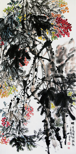 道金平作品172《明目乌须解饥热》68X138CM.2017年。.jpg