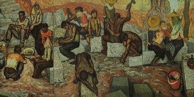 3，《石工--午餐-岁月-哺育》140x290cm 油画洪瑞生 1983年 （高雄琢璞艺术中心收藏）.jpg