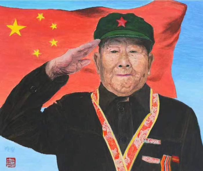 李咏琴丙烯画《老兵张学芝》45cmx53cm.jpg
