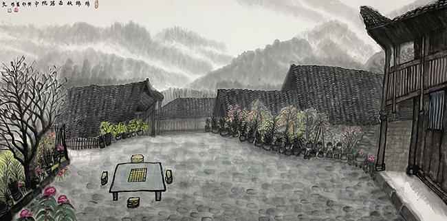 《绵绵细雨落院中》尺寸136x68厘米，年代2023年10月.jpg